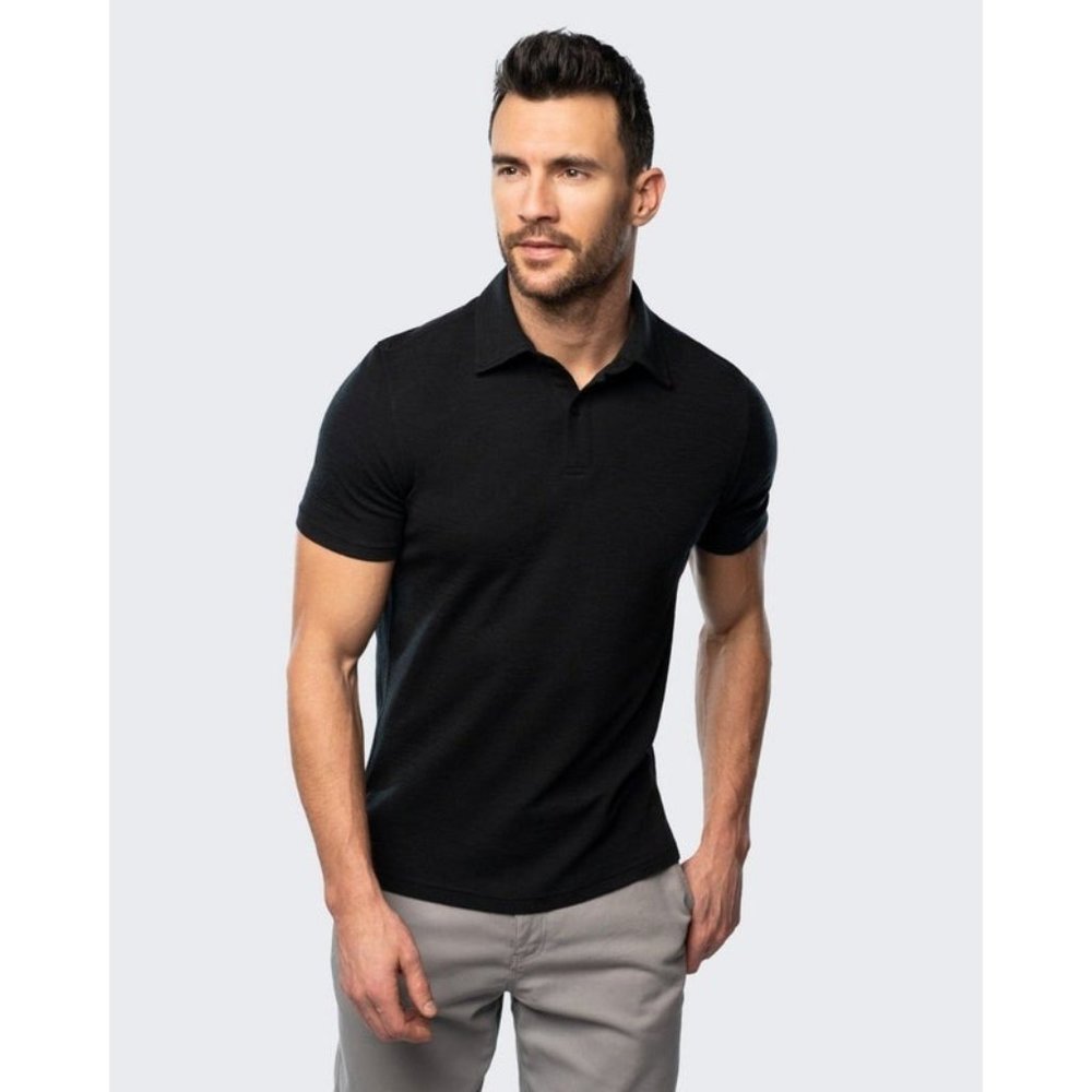 Unbound Merino Wool Polo Shirt Mens Extra Large Short Sleeve Black Size XL